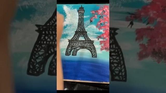 Eiffel Tower Cherry Blossom Canvas Painting|| Acrylic painting