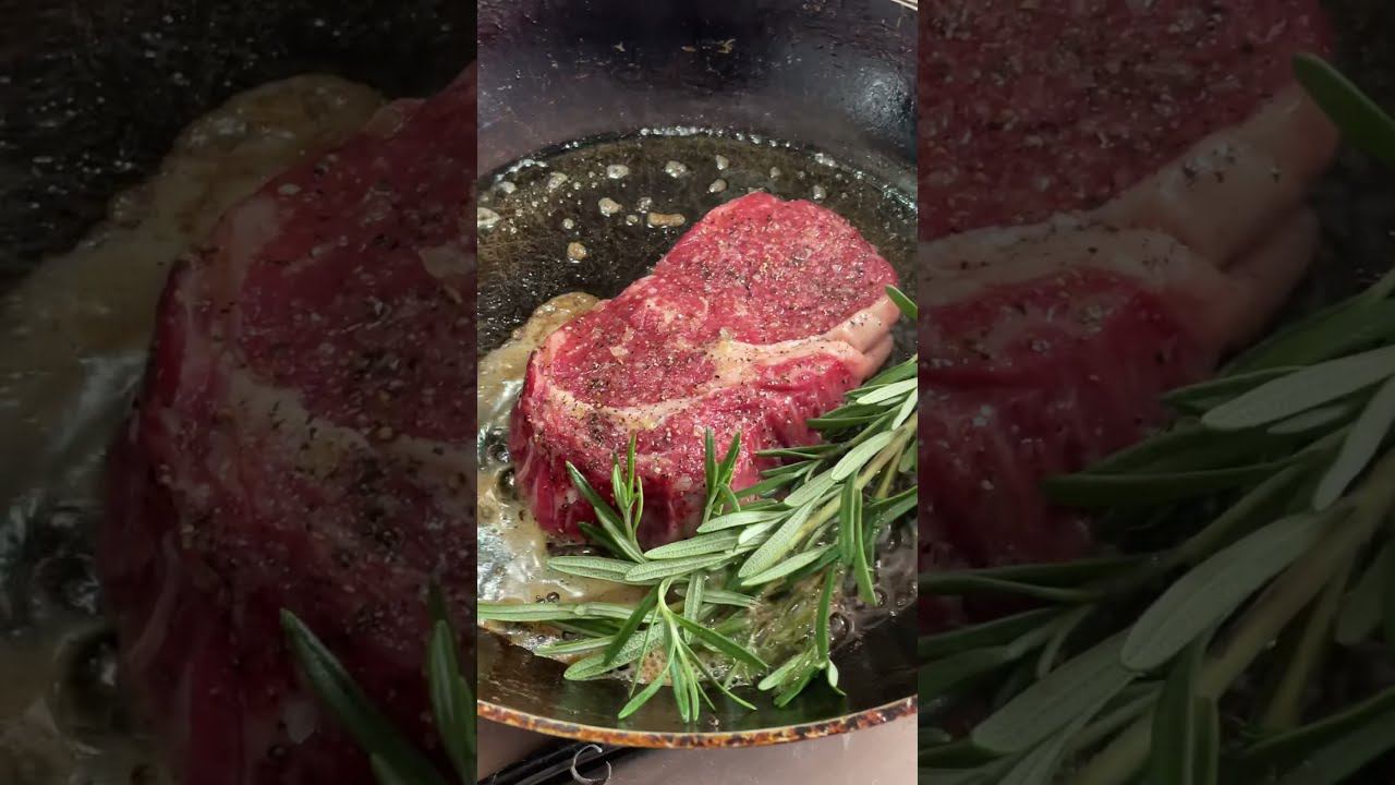 Стейк | Black Angus | Жареное мясо на сковородке смотреть онлайн