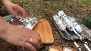 Шашлык из картошки! Картошка с салом в фольге.