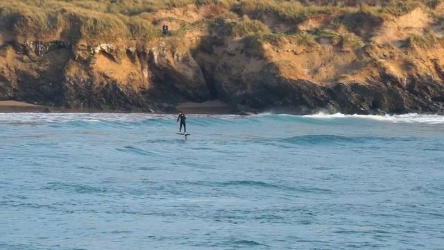 Sunny spring evening hydrofoiling in Newquay, England