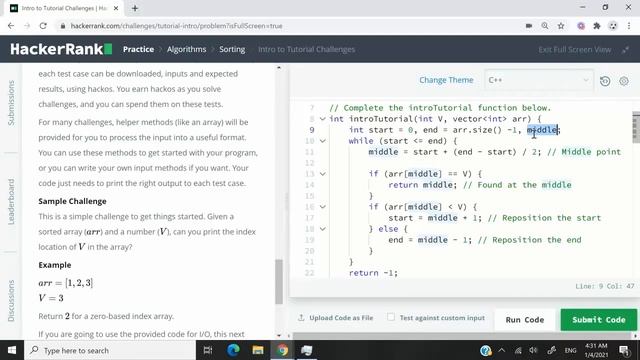 HackerRank Solution: Intro to Tutorial Challenges in C++ (Binary Search)