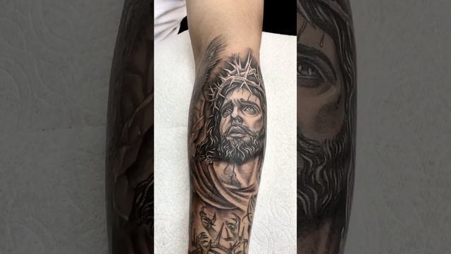 Jesus piece just finished. Follow more videos soon#tattoo #art #jesus