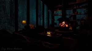 Relaxing Rain to Sleep - Sounds of Rain and Crackling Fire in Cozy Cabin at midnight helps to Sleep