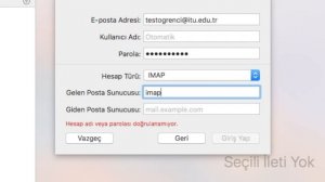 Mac OS İşletim Sistemi Mail için  İTÜ E-Posta Bağlantı Ayarları