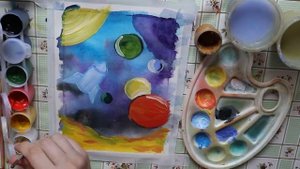 Как просто нарисовать Космос. Рисуем с детьми космос и ракету. Гуашь. Рисунок Ко Дню Космонавтики.