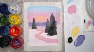 Как нарисовать зимний пейзаж гуашью