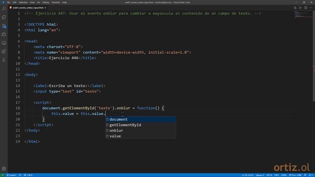 JavaScript - Ejercicio 447: Usar el Evento onblur para Cambiar a Mayúscula el Valor de un Campo смотреть онлайн