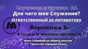 Ответственный за литературу. Вероника Б. Зачем мне Служения? Обмен опытом на группе АА Трезвая Точк