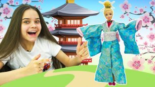 ЖИЗНЬ БАРБИ: Японский наряд для Барби! Видео про игры переодевалки для девочек