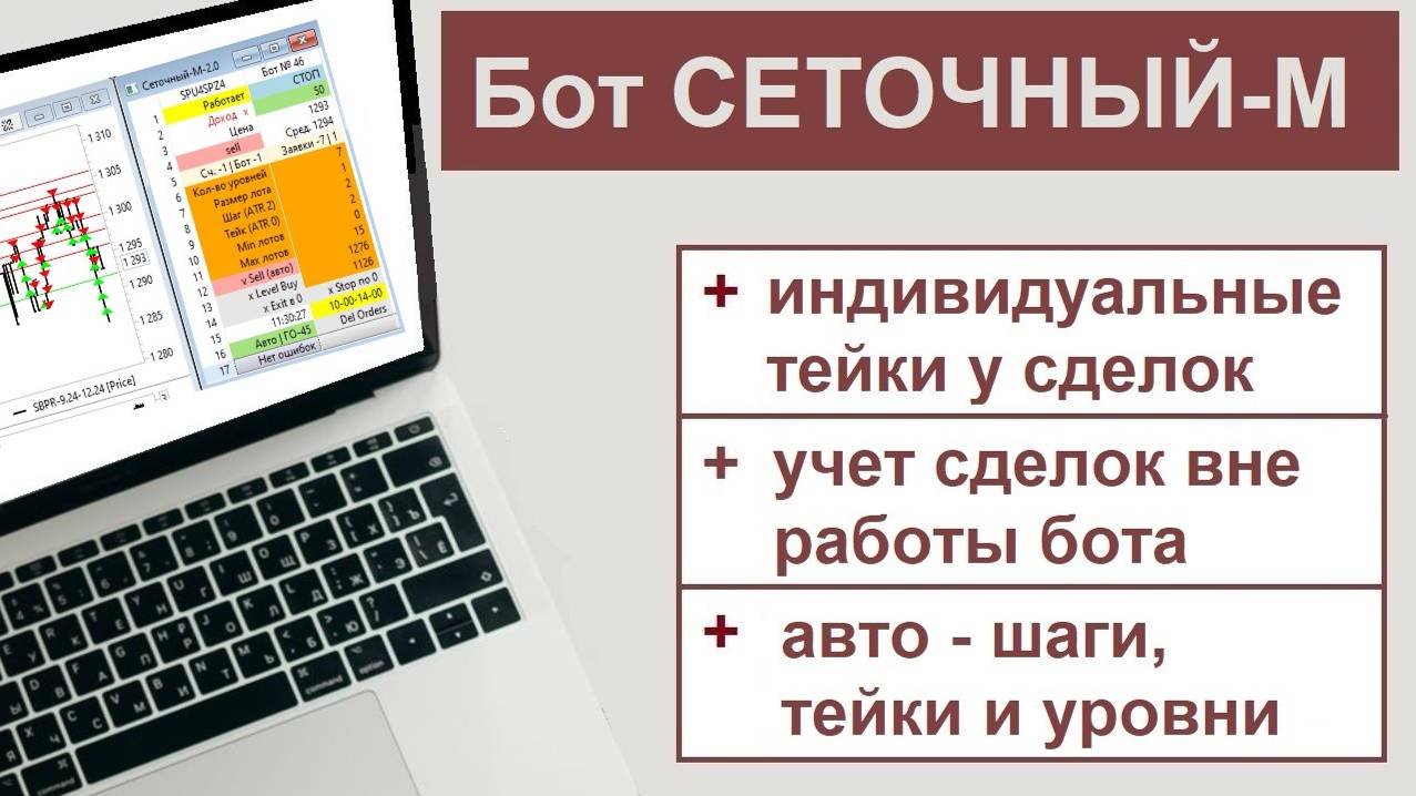 Бот Сеточный-М 1.0. У каждого входа - своей тейк + ручные сделки + обучение стратегии