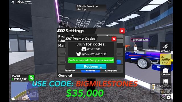 100 MILLION VISITS & NEW CODE! (NEW UPDATE) - ROBLOX (DRIVE WORLD)