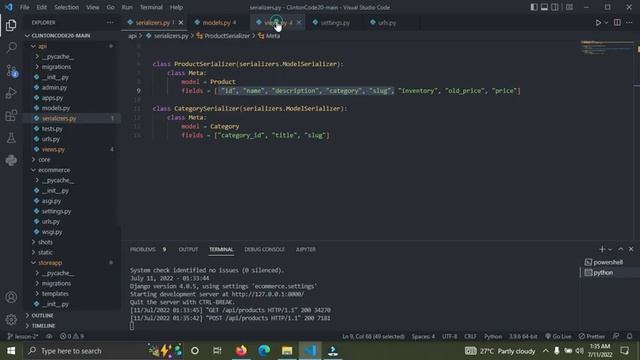 Build an Ecommerce Restful API with Django Rest Framework - (Deserializing Data) pt 2 смотреть онлайн