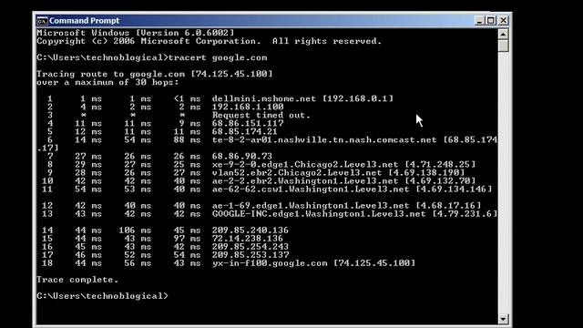 Windows command line networking: tracert