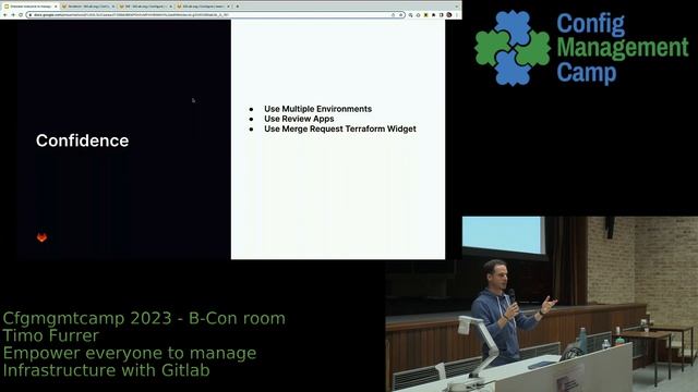 CfgMgmtCamp 2023 -- Timo Furrer -- Empower everyone to manage Infrastructure with GitLab+Terraform смотреть онлайн