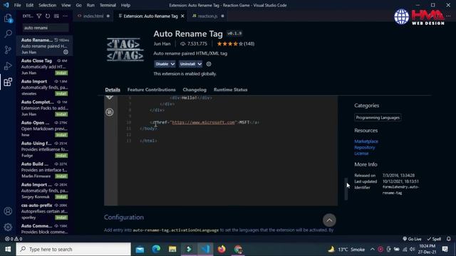How to Auto Complete HTML Tags in Visual Studio Code | Auto Rename Tag Extension VSCODE