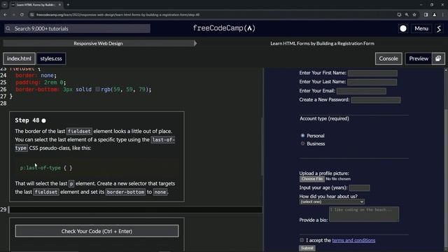 Learn HTML Forms by Building a Registration Form - Step 48