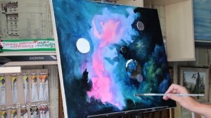 Космос. Художник пишет картину. Как рисовать.