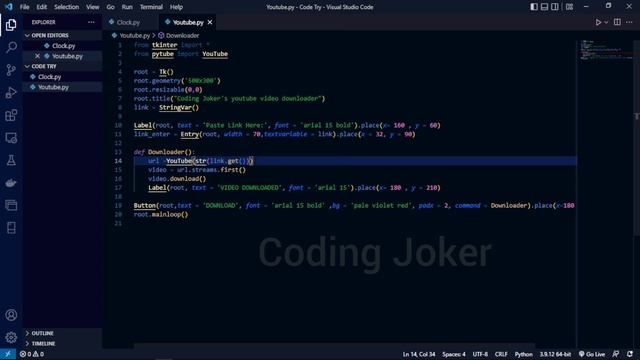 How to Create YouTube Video Downloader using Python | #pythonprogramming #codingjoker