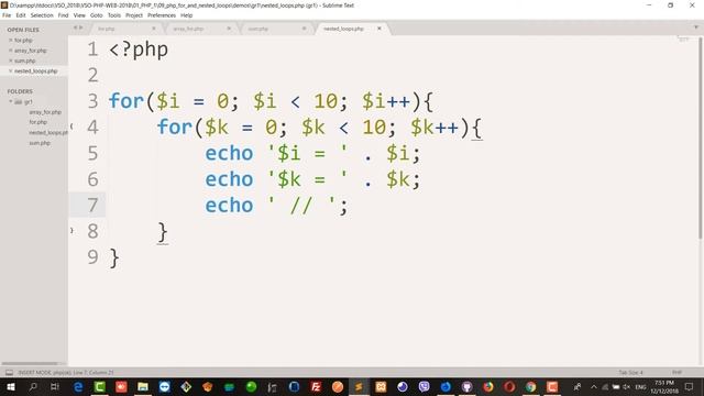 PHP, for loop, nested loops, multidimensional arrays смотреть онлайн