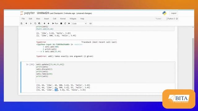 Set Methods in Python | Built-in-Methods in Set | Python Set Methods | Set Data Type | BITA