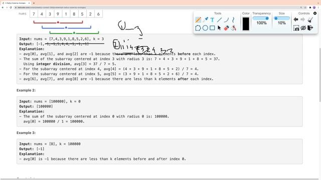 Leetcode 2090. K Radius Subarray Averages | Prefix Sums | Sliding window | DSA |  Weekly Contest 26