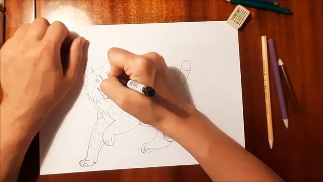 Рисуем Рысь поэтапно цветными карандашами