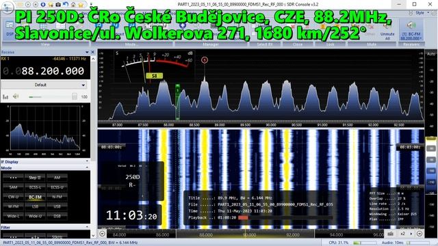 11.05.2023 08:03UTC, [Es], ČRo České Budějovice, Чехия, 88.2МГц, 1680км