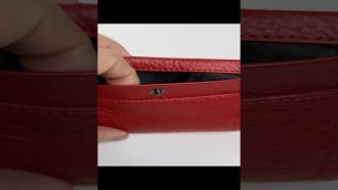 Кожаный женский красный кошелек складной на кнопке