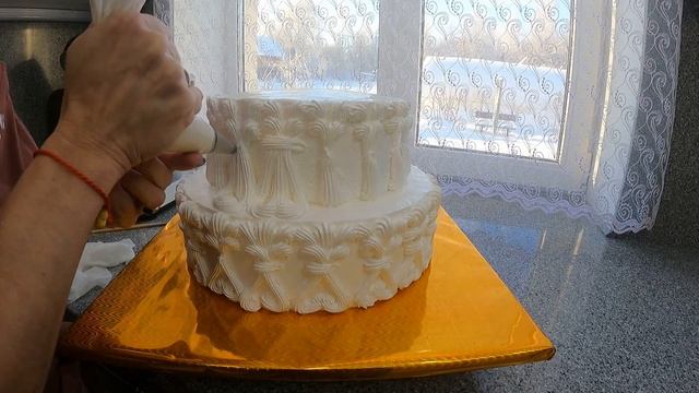 Торт на золотую свадьбу | Golden wedding cakes | Кремовый двухъярусный торт | Торт из золота