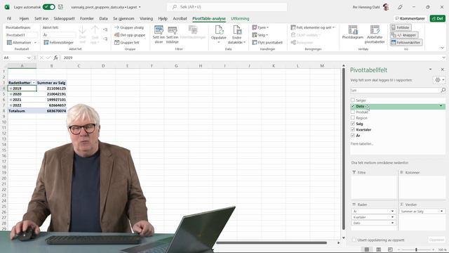 Excel VG 22, Gruppere dato i pivot