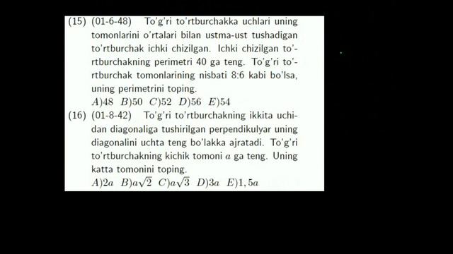 AXBOROTNOMA. TO'G'RI TO'RTBURCHAK. 1-27 TESTLAR YECHIMI