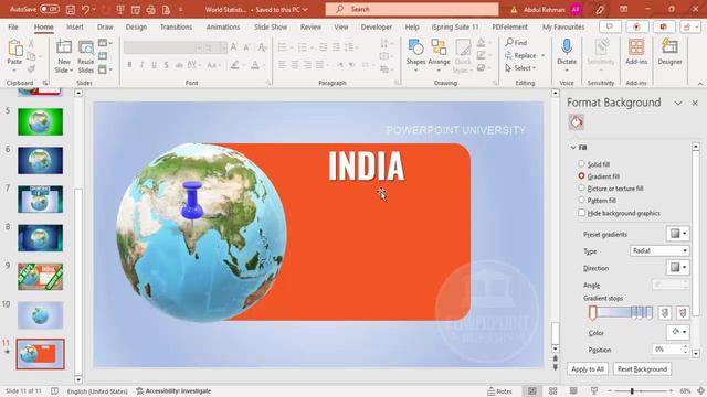 PowerPoint 3D Earth with Country statistics | Free Template