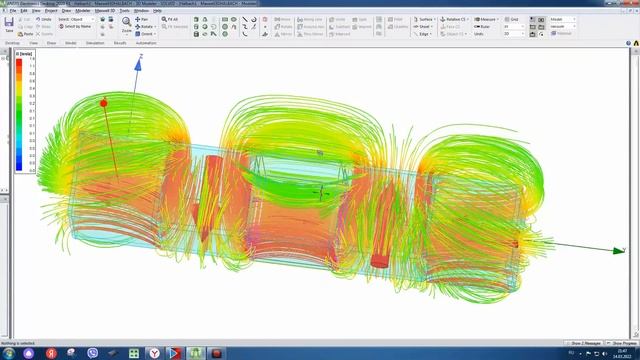 Компьютерная симуляция магнитного поля вокруг сборки Халбаха из неодимовых магнитов. смотреть онлайн