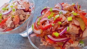 Мясной салат всего из 4-х ингридиентов. Такой часто заказывали к водочке