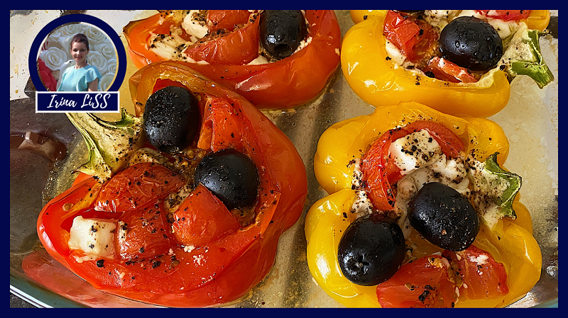 Красивая закуска в греческом стиле Без мяса: Фаршированные перцы в духовке