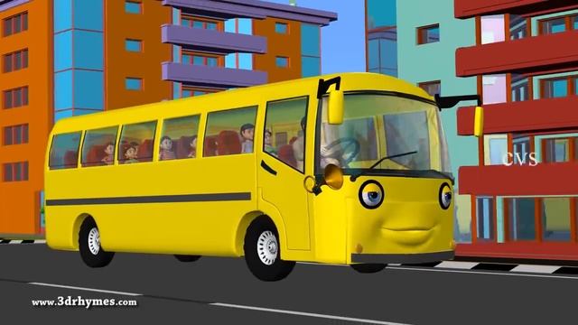The Wheels on the Bus go round and round - 3D Animation English rhyme for children смотреть онлайн