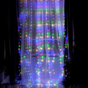 Гирлянда «Занавес» 2.8 × 3 м роса на крючках, с пультом, IP20, серебристая нить, 300 LED, свечение м