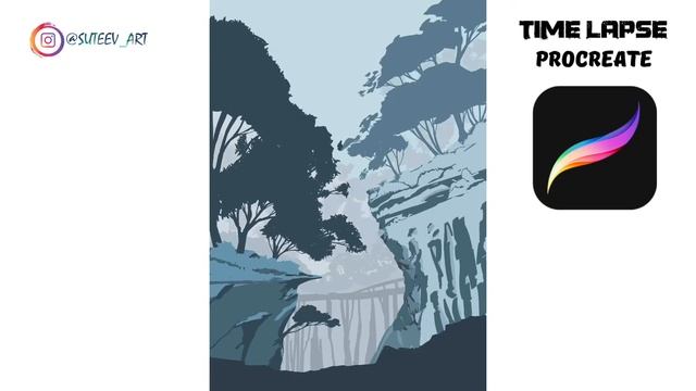Time lapse видео по рисованию пейзажа в Procreate. смотреть онлайн