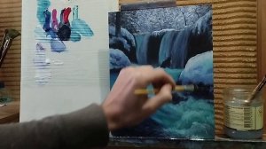 Как нарисовать водопад акрилом с изумрудным цветом воды #пейзаж  #урокирисования #art #живопись