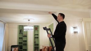 Двухуровневый тканевый потолок (обход балок натяжным потолком)
