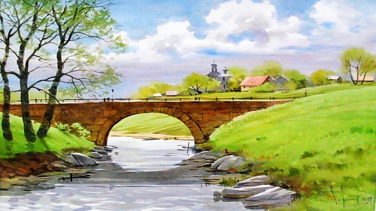 Переходя через мост мы слышали пение ручья. Акварели художника Ильи Горгоца.