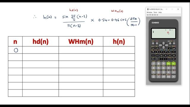 Low pass filter design using Hamming window for M=7. смотреть онлайн