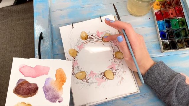 Скетч акварелью для начинающих.Пасхальная открытка своими руками.Все этапы рисования.Мастер-класс.