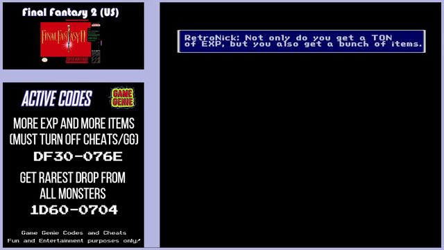 #FinalFantasy4 FF2/FF4 Game Breaking Game Genie Codes - TONS of EXP and RARE item drops! SNES