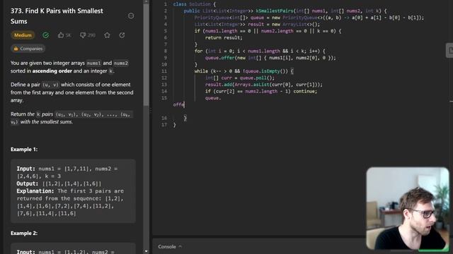 Cracking LeetCode 373. Find K Pairs with Smallest Sums in Java with PriorityQueue смотреть онлайн