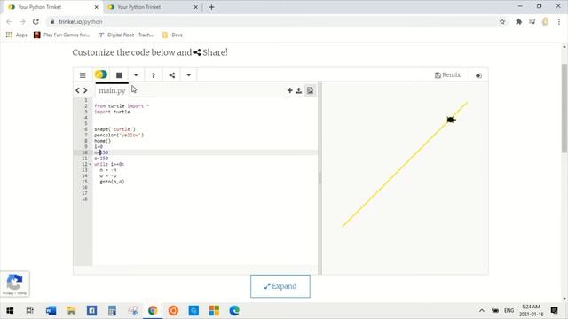 Python 3 Trinket:  Put Interactive Python Anywhere on the Web (Turtle Race)