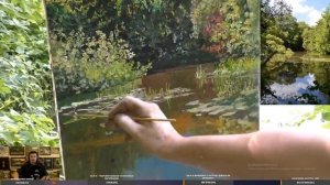 Как нарисовать дерево, кувшинки, реку, воду, небо, облака. Живопись маслом.