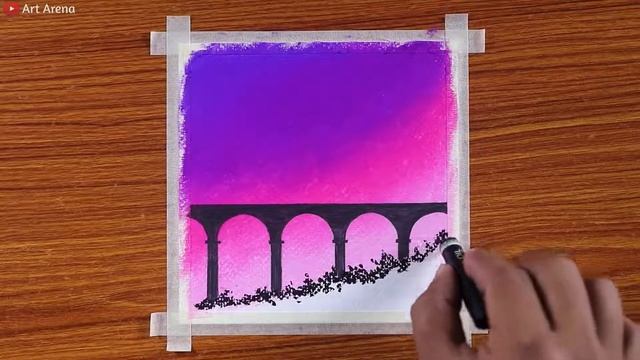 Поезд на мосту утром / Рисование масляной пастелью / Шаг за шагом смотреть онлайн