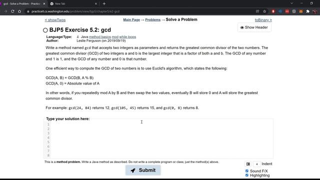 Exercise 5.2 (gcd) Java Tutorial || Practice-It смотреть онлайн