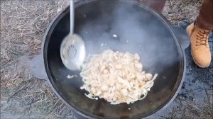 Печень с Курдюком в Казане на Костре.